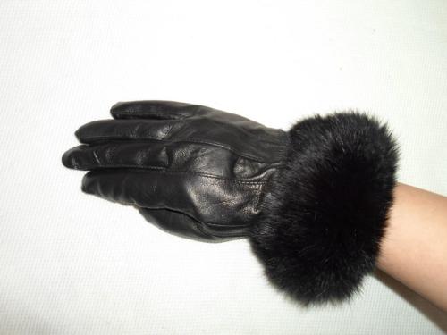 women‘s sheepskin patchwork real rabbit fur mouth gloves