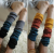 Worsted stockings cover the tri-color stitching striped knit pile watao