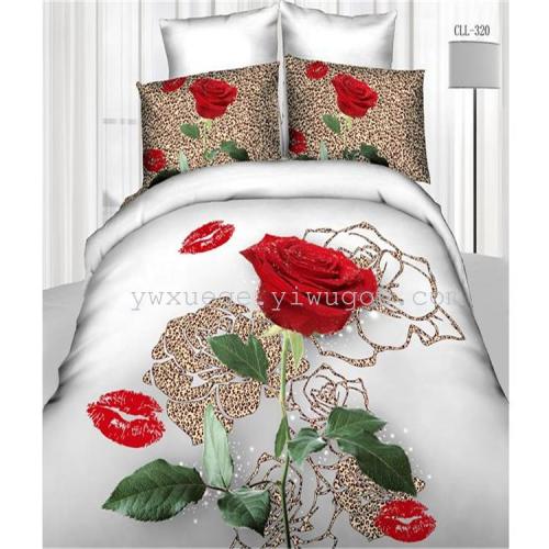 Snow Pigeon Home Textile Foreign Trade Export Bedding Pure Cotton 3D Four-Piece Twill Active Printing and Dyeing Colorfast Export Europe and America Factory Direct Sales
