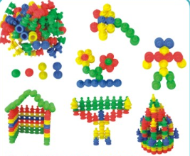 Children's spell on the plastic toy building blocks