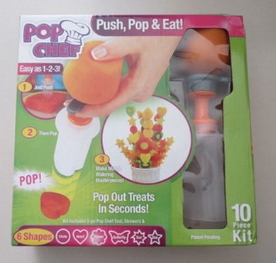 POP CHEF kitchen with plastic models of carved fruits and vegetables carved