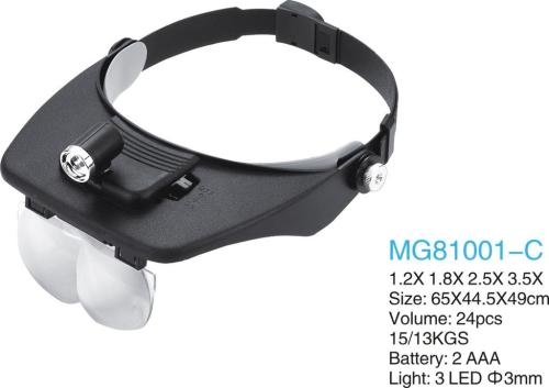 helmet magnifier with 3 led lights adjustable magnifying glass lens replaceable lens mg81001-c