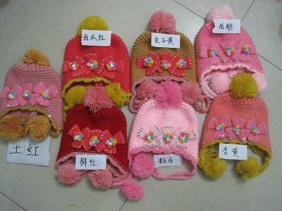 Hat/Korea new children's hat, three flowers in autumn and winter Hat sequin baby hats children's knitted hats wool hat