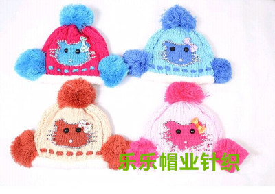 Fall/winter new Korea cartoon kitty cat sequin hats caps knit hats for children baby hedging caps