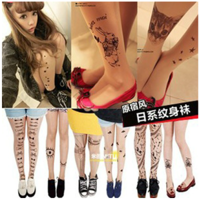Li Xiaolu printing invisible tattoo pantyhose stockings tattoo colour ultra thin and elastic velvet stockings