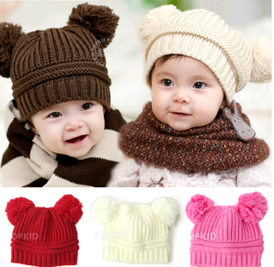 Hat qiu dong han edition children hat World Cup pure color double ball knitting hat baby hat
