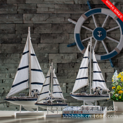 Large Ship Model Mediterranean-style Accessories creative decoration wooden single-sail Ma04006-1ab