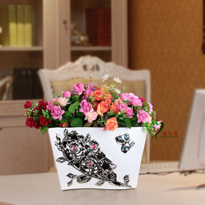 Gao Bo Decorated Home Ornament Ceramic Flower Pot Electroplating Simple and Modern Furnishings Crafts