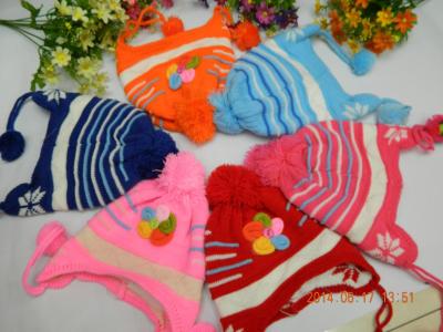 Hat the original single foreign trade children's hat chromatic stripe hat knitting hat three baby hat earmuffs 