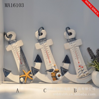 Thermometer MA16103 Anchor Pendant Wooden Hook Mediterranean Household Pendant Anchor