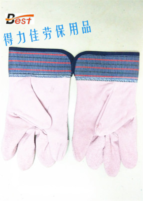 Perennial Spot Stripes Fabric Mixed Color Cowhide Gloves Arc-Welder's Gloves Labor Protection Gloves