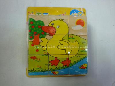 Children's toy wooden block puzzle educational toy elephant knocked a cart
