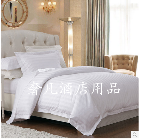 Luxury Hotel Four-Piece Bedding Set Cotton Bedding Pure White Satin Stripe