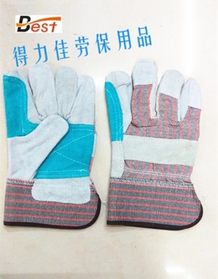 All Year round Spot Stripes Fabric Gatto Cowhide Gloves Thickened Arc-Welder's Gloves Labor Protection Gloves