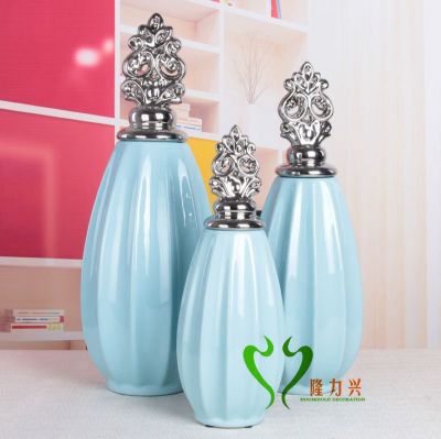 Gao Bo Decorated Home Continental Home General sky blue ceramic pot three-piece ceramic crafts