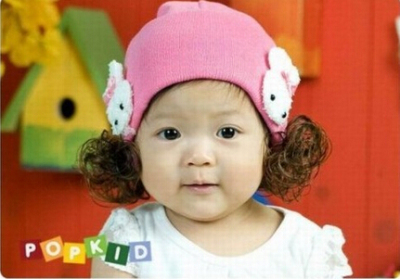 Baby wig hat autumn and winter children line hat Baby wig double rabbit ear cap