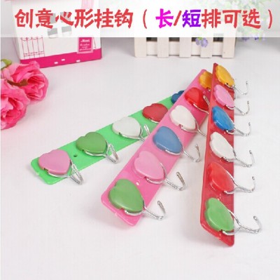 Creative Heart-Shaped Hook Strong Sticky Hook Cute Clothes Hook Bathroom Hook Clothes behind the Door 8 Multi Hook