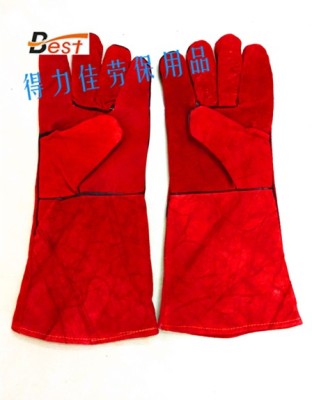 Perennial Spot 16-Inch Red Lengthened Welding Cowhide Gloves Thickened Arc-Welder's Gloves