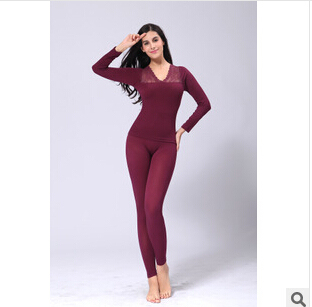 Fall/winter new style v neck thin suit body sculpting body lingerie wholesale thermal underwear set