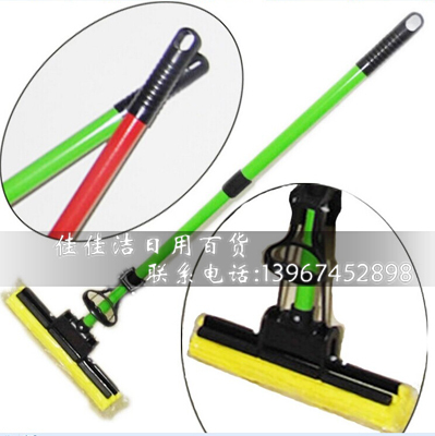 Factory Direct Sales Water-Absorbing PVA Sponge Mop Squeeze Sponge Mop Telescopic Absorbent Roller Red Rod Single Row Mop