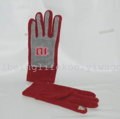 FGV-16 Europe and the Japanese and Korean supermarkets warm double-color embroidered single layer fleece touch gloves