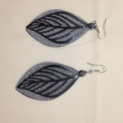 Black painted double leaf earrings 2015 European and American popular double splash yarn earrings