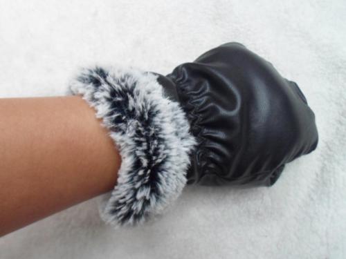 women‘s pu warm wool mouth gloves super soft lining cloth