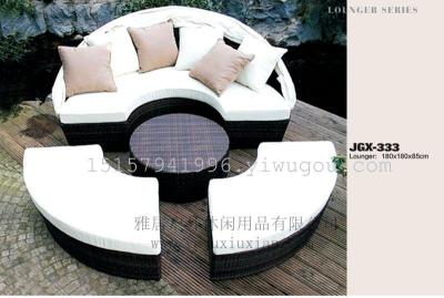 Nordic Outdoor Lounge Rattan Swimming Pool Sofa Bed Courtyard Sunshine Room Garden round Bed Waterproof Recliner Bed