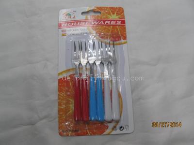 6pcs plastic handle fruit dessert fork food fork fruit cake fork