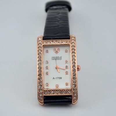 Korean fashion ladies rhinestone watches leather strap watch, square quartz watch
