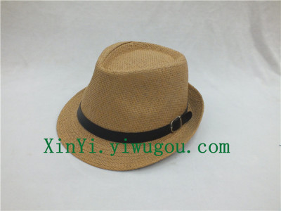 Summer solid-colored straw hats and belt buckles/Jazz Hat Black size small ceremony children hats wholesale