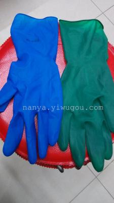 Green blue disposable latex gloves