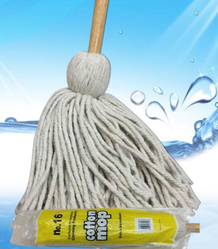 Cotton Yarn Wooden Rod Mop Hand-Tied Wooden Handle round Head Wooden Mop Foreign Trade Export Mop No. 16