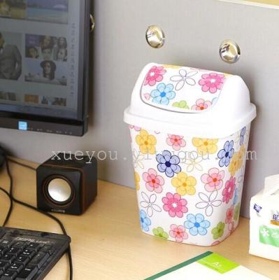 Plastic printing fashion mini trash can with lid trash can with a lid on the desktop trash can
