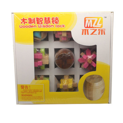 Color, Color box packaging natural high quality wood nine intelligence kong Ming lock toys.