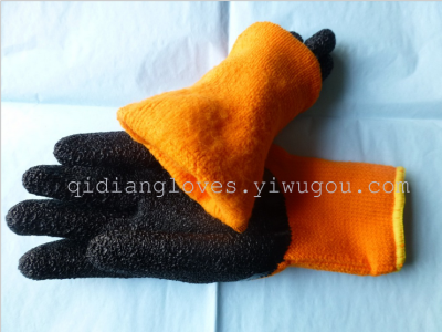 #300 Orange yarn semitrailer brushed black latex gloves warm winter gloves