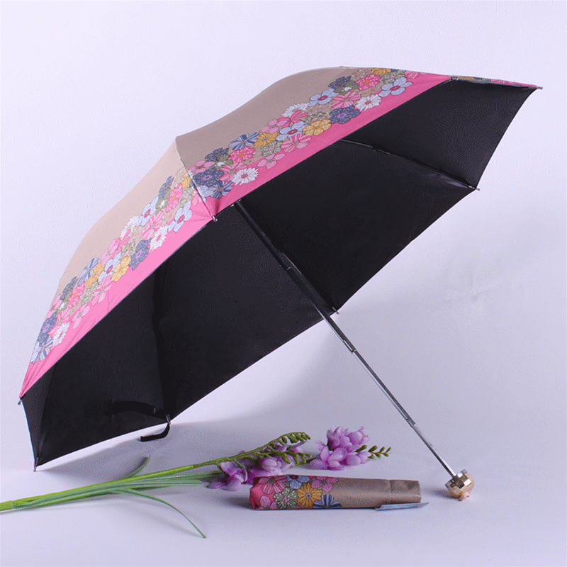 3-folding balck coating umbrella with uv