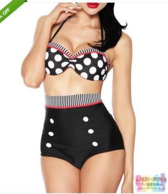 European and American vintage hi-waisted polka dot bikini