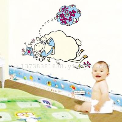 Manufacturers selling third-generation removable green wall sticker PVC sticker cartoon sheep