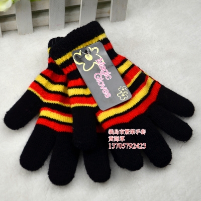 Children's fingers double gloves striped gloves in children's thick gloves with double layer gloves