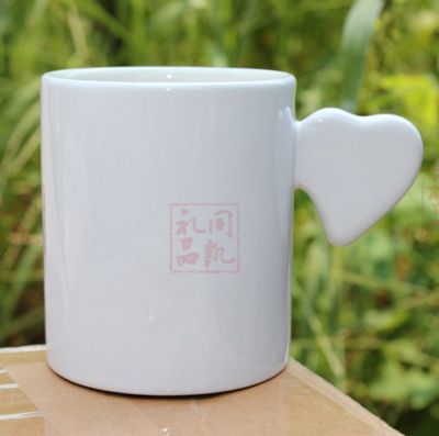 New handle heart white cup heat transfer cup supplies wholesale DIY personalized custom printing