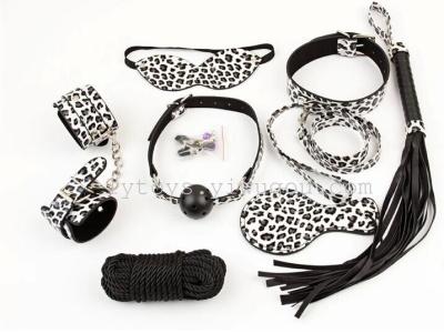 Sex Toys Leopard Print 8-Piece Set Handcuffs Blindfold Ball Gag Whip Cotton String Alternative Adult Toys Factory Direct Sales