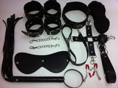 Sex Supplies Handcuffs Shackles Ball Gag Whip Rope Feather Nipple Clamps 10-Piece Set Alternative Flirting Toys