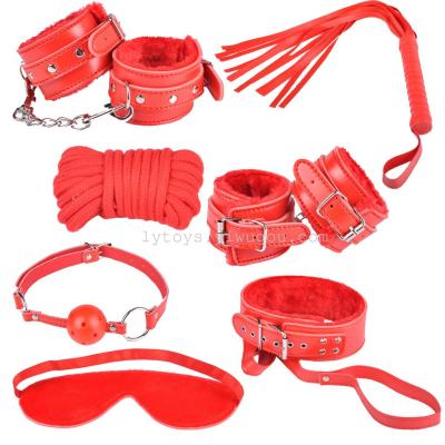 Sex Toys Plush 7-Piece Handcuffs Footcuff Ball Gag Whip Alternative Adult Toys Factory Direct Sales