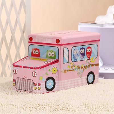 Creative child Toy storage box car for a covered bus storage stool, storage stool
