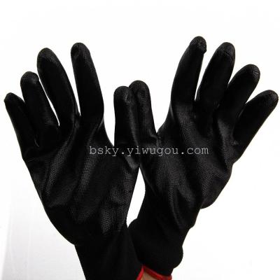 Wholesale 13 pin nylon ding qing gloves, gloves, black nylon ding rubber gloves.
