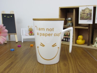 Buck star wood lid ceramic Cup zakka style fashion promotional coffee cup mug