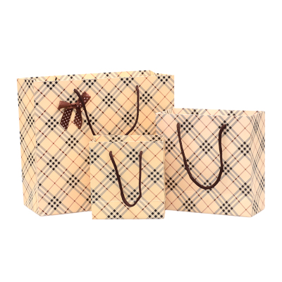 Customized High-End Flesh-Colored Plaid Portable Gift Bag Paper Bag Handbag Gift Packaging Bag Clothing Bag