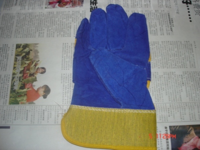 Yellow and blue leather two layer welding labor protection gloves