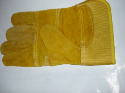 Golden yellow leather two layer welding labor protection gloves